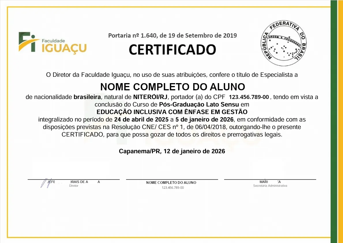 Modelo de certificado frente